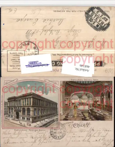 468146,Litho Illinois Chicago Public Library Bibliothek Mehrbildkarte