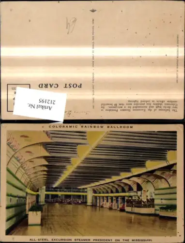 212195,Louisiana New Orleans Coloramic Rainbow Ballroom All Steel Excursion Steamer President on the Mississippi