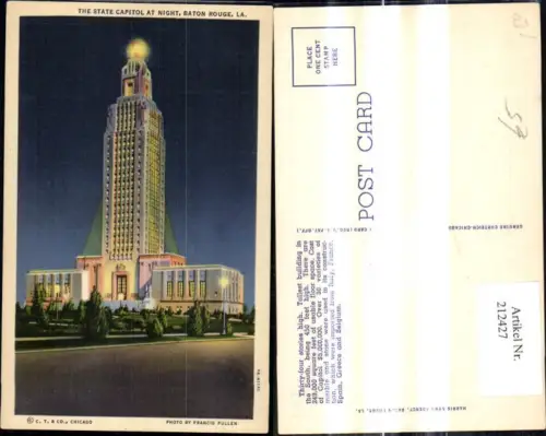 212427,Louisiana New Orleans The State Capitol at Night Baton Rouge