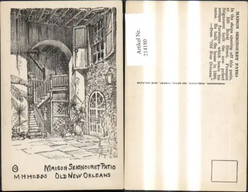 214180,New Orleans Künstler Ak M. H. Hobbs Maison Seignouret Patio Old New Orleans