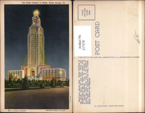 217578,Louisiana Baton Rouge State Capitol at Night