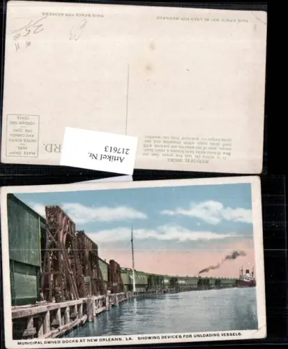 217613,Louisiana New Orleans Municipal owned Docks showing devices for unloading Vessels