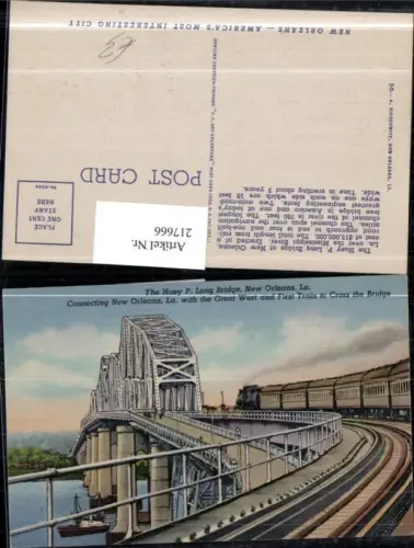 217666,Louisiana New Orleans Huey P. Long Bridge connecting New Orleans with the Great West and First Train to Cross the