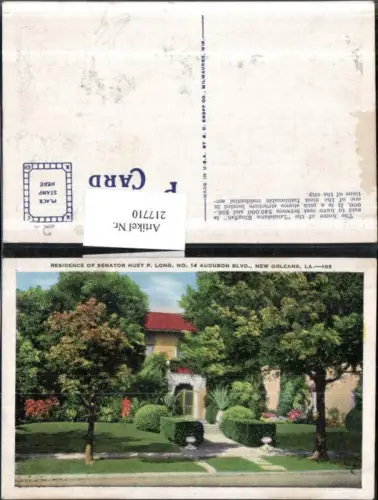 217710,Louisiana New Orleans Residence of Senator Huey P. Long