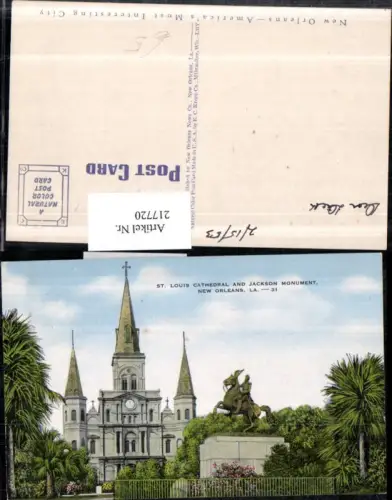 217720,Louisiana New Orleans St Louis Cathedral and Jackson Monument