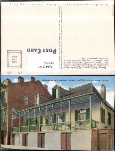 217799,Louisiana New Orleans French Quarter Madame Johns Legacy