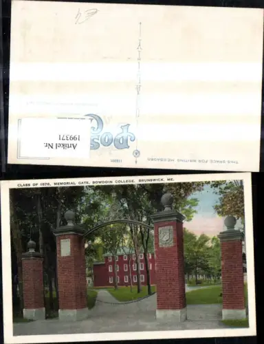 199371,Maine Brunswick Bowdoin College Memorial Gate Class of 1878