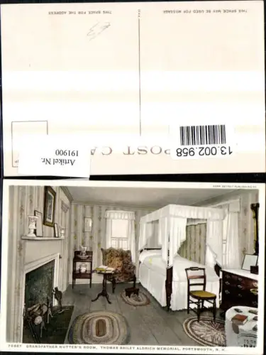 191900,New Hampshire Portsmouth Thomas Bailey Aldrich Memorial Grandfather Nutter Room Innenansicht