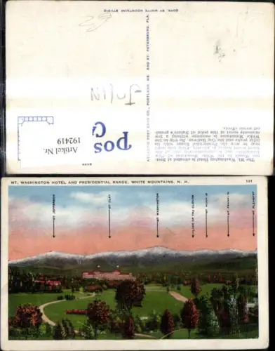192419,New Hampshire White Mountains Mt. Washington Hotel and Presidential Range Gipfelkarte