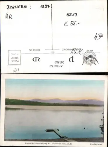 203389,New Hampshire Gilmanton Hills Crystal Lake and Belnap Mount Partie Handcoloriert