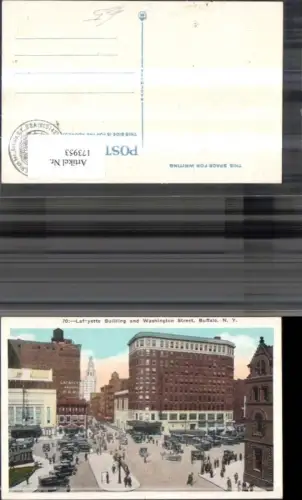 173953,New York Lafayette Building and Washington Street Buffalo Automobile Personen