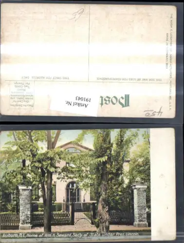 191043,New York Auburn Home of Wm. H. Seward Secy of State under President Lincoln