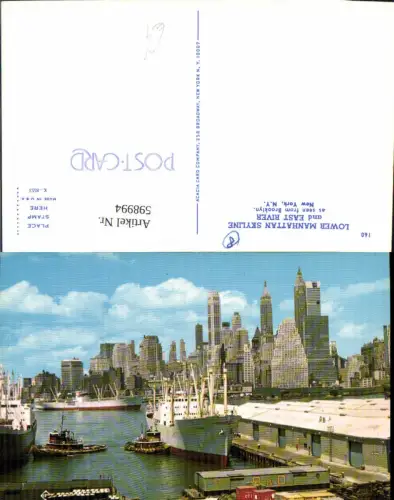 598994,USA New York City Lower Manhattan Skyline and East River Hafen Schiffe