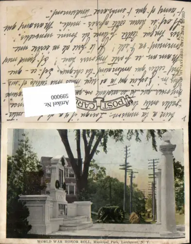 599000,USA New York Larchmont World War Honor Roll Municipal Park Kanone Denkmal