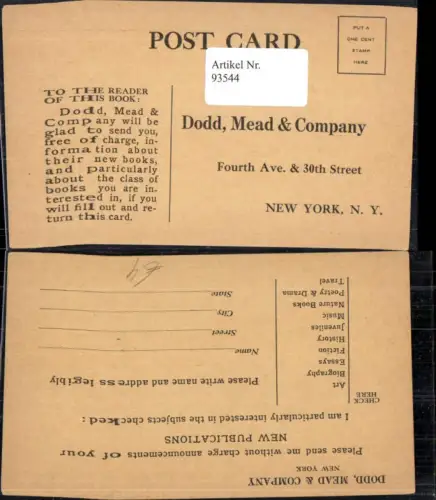 93544,Dodd Mead e Company New York Reklamekarte