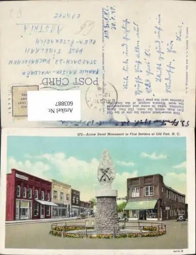 603887,Arrow Head Monument to First Settlers of Old Fort North Carolina