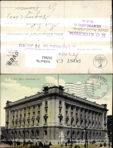 202862,Ohio Cleveland U. S. Post Office Gebäude Stempel Recule 21630