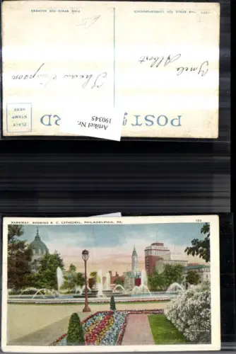 190345,Pennsylvania Philadelphia Parkway showing R. C. Cathedral Kirche Brunnen