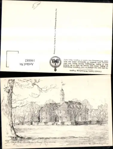 198882,Virginia Williamsburg Colonial Capitol Bleistiftzeichnung Radierung
