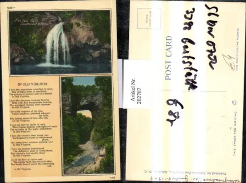 202707,Virginia Fan Tail Falls Southwest Old Virginia Wasserfall Mehrbildkarte Gedicht