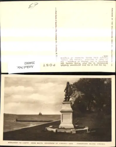 204002,Virginia Jamestown Island Monument to Capt. John Smith Governor of Virginia 1608 Denkmal Statue