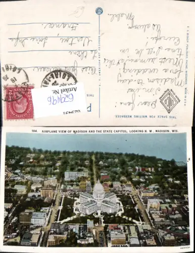 629496,Airplane view of Madison and the State Capitol Madison Wisconsin