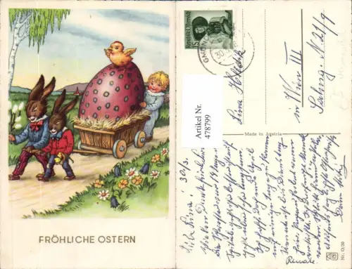 478799,Künstler Ak Vermenschlichte Tiere Hasen Tiergespann Osterei Ei Engel Ostern