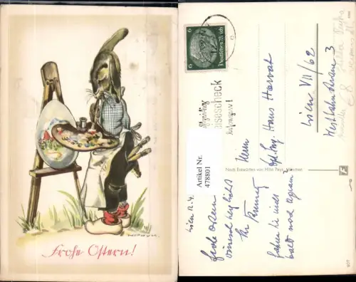 478801,Künstler Ak Hilla Peyk Vermenschlichte Tiere Hase als Künstler Maler