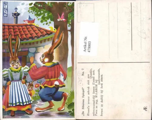 478803,Künstler Ak Vermenschlichte Tiere Hasen v. Haus China De Zilveren Spiegel