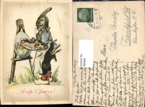 580441,Künstler Ak Hilla Peyk Hase als Künstler Maler Ostern Vermenschlichte Tiere