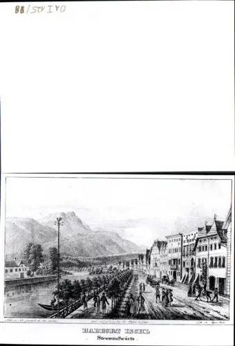 389971,Bad Ischl Jos. Laimer Lith v. Ignaz Rode Stromaufwärts Lichtbild Gedruckt Jos. Hafner Linz