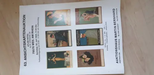 Auktionskatalog 63. Ansichtskartenauktion Auktionshaus Martin Bernhard Ansichtskarten Auktion 1994