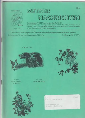 Meteor Nachrichten Jg. 9 Ausg. 1/1996 Munk Vienne Verlag Wien AK Sammlerverein