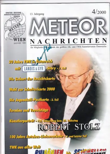 Meteor Nachrichten Wien AK Sammlerverein Jg. 13 Ausg. 4/2000 Robert Stolz