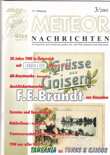 Meteor Nachrichten Wien AK Sammlerverein Jg. 14 Ausg. 3/2001 F. E. Brandt