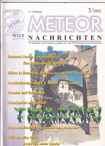 Meteor Nachrichten Wien AK Sammlerverein Jg. 15 Ausg. 3/2002 Tramway