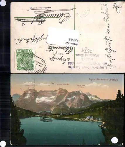 Lago di Misurina Welschnofen Schluderbach Post Ems Empfänger d. Ausrufen nicht ermittelt