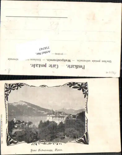 718747 Lithographie Jugendstil Spiez am Thunersee bei Thun Art Nouveau