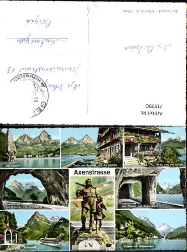 719090 Mehrbild AK Axenstraße Schillerstein Treib mit Brunnen Flüelen Tellskapelle Altdorf