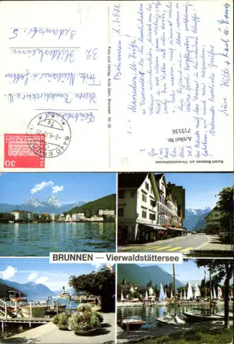 719136 Mehrbild AK Brunnen am Vierwaldstättersee Anleger Schiff Dampfer Hotel Segelboote Hafen