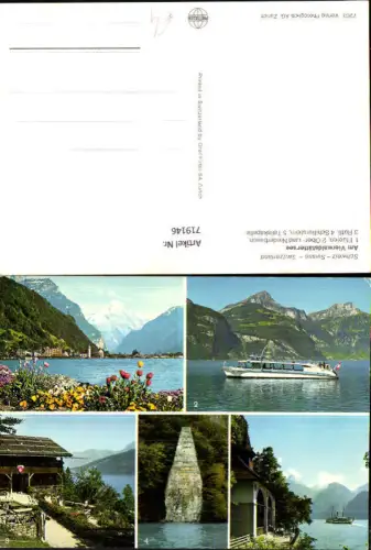 719146 Mehrbild AK Am Vierwaldstättersee Flüelen Rütli Schillerstein Tellskapelle Sisikon