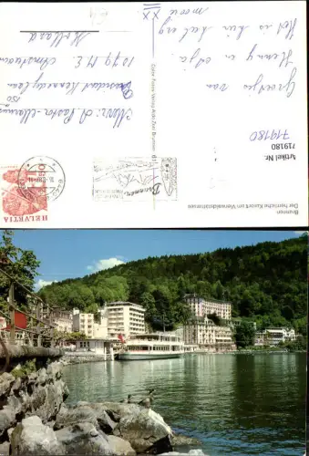 719180 Brunnen a. Vierwaldstättersee Schiff Dampfer am Anleger Hotel Grand Hotel i. Hintergrund