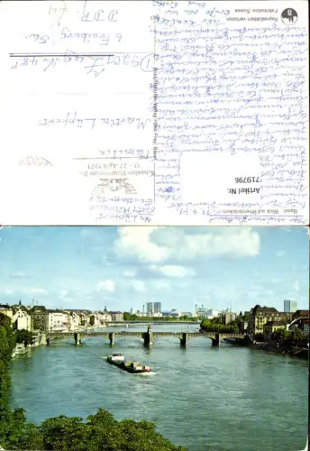 719796 Basel Bale Blick a. Rheinbrücken Brücke Schiff