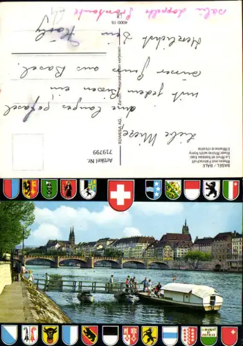 719799 Basel Bale Rhein m. Fährschiff Le Rhin et bateau bac Wappen Switzerland