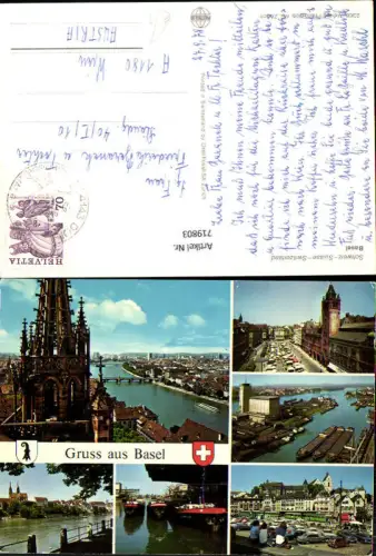 719803 Mehrbild AK Basel Bale Münster Rathaus Hafen Schiffe