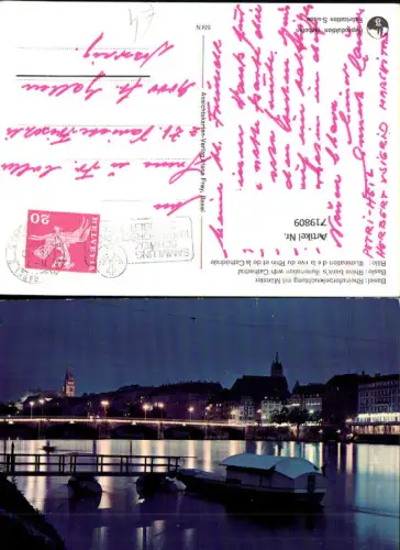 719809 Basel Rheinuferbeleuchtung m. Münster Rhine banks illumination with Cathedrale