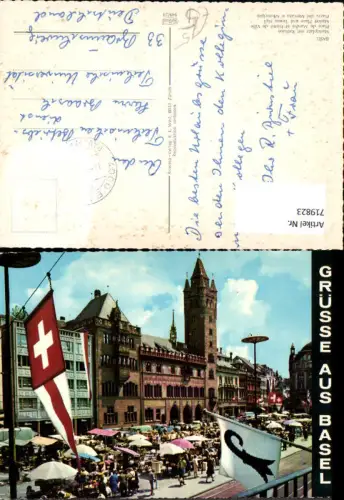 719823 Basel Bale Marktplatz mit Rathaus Place du Marche et Hotel de Ville