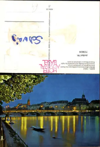 719826 Basel Bale Mittlere Rheinbrücke u. Münster b. Nacht Pont du Milieu et cathedrale la nuit