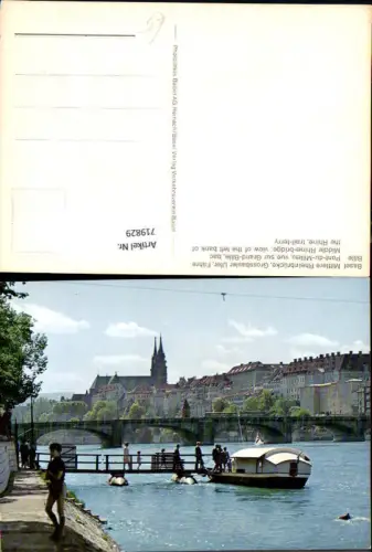719829 Basel Bale Mittlere Rheinbrücke Grossbasler Ufer Fähre Pont du Milieu vue sur Grand-Bale Bac