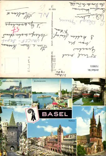 719831 Mehrbild AK Basel Bale Dreiländereck Rheinhafen Münster Spalentor Rathaus